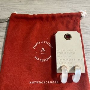 Anthropologie acetate, white hoop, earrings with gold ball backs